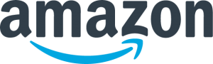 A black and blue logo for amazon.