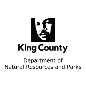 A black and white logo of the king county department of natural resources and parks.